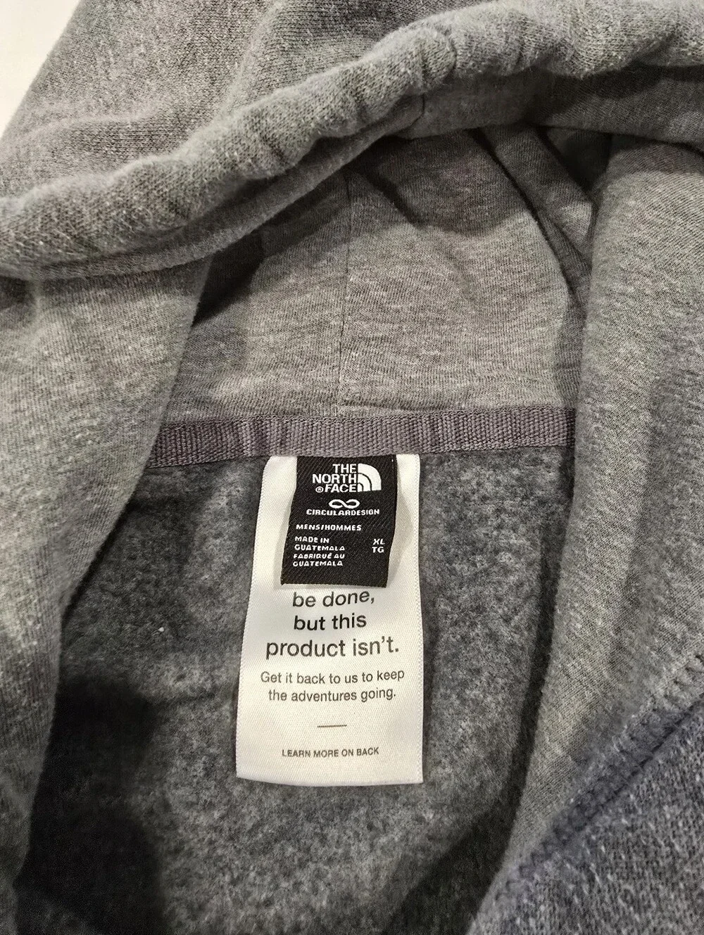 The North Face Gray Pullover Hoodie with Red Logo & Black Text Mens XL